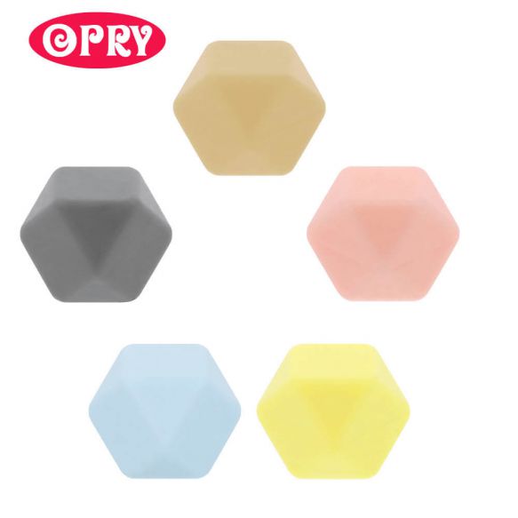 Opry Siliconen Kralen Hexagon assortiment 17mm - 5 stuks, Diverse kleuren - Afbeelding 2