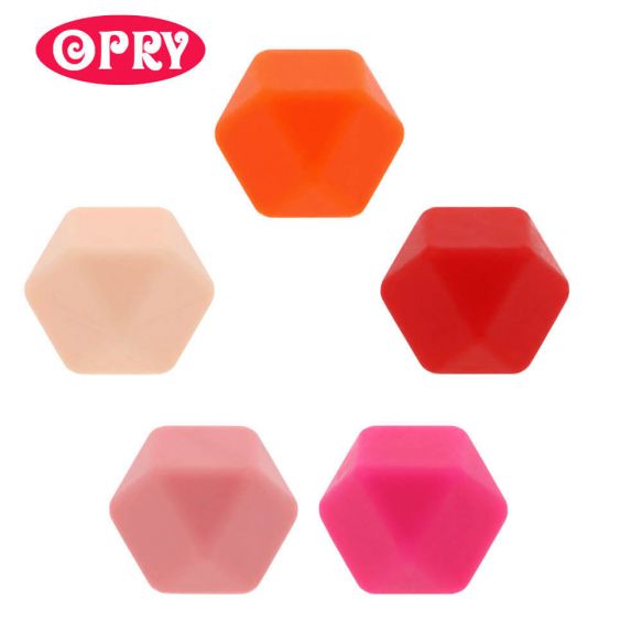 Opry Siliconen Kralen Hexagon assortiment 17mm - 5 stuks, Diverse kleuren
