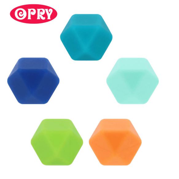 Opry Siliconen Kralen Hexagon assortiment 17mm - 5 stuks, Diverse kleuren - Afbeelding 4