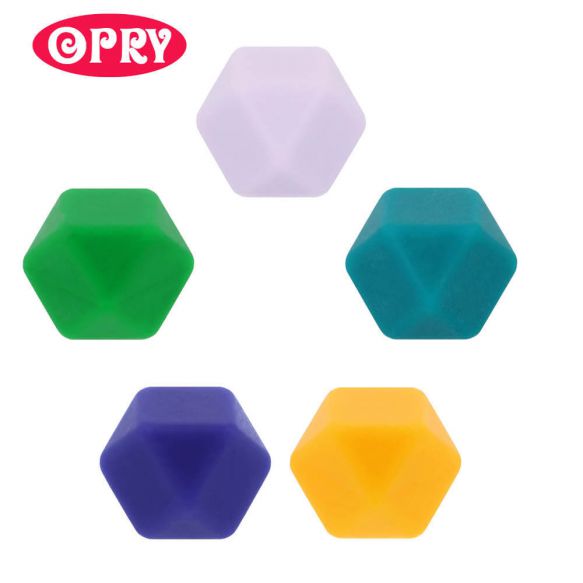 Opry Siliconen Kralen Hexagon assortiment 17mm - 5 stuks, Diverse kleuren - Afbeelding 5