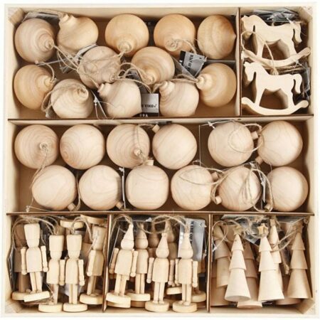 Kerstdecoratie assortiment, 72 stuks, hout